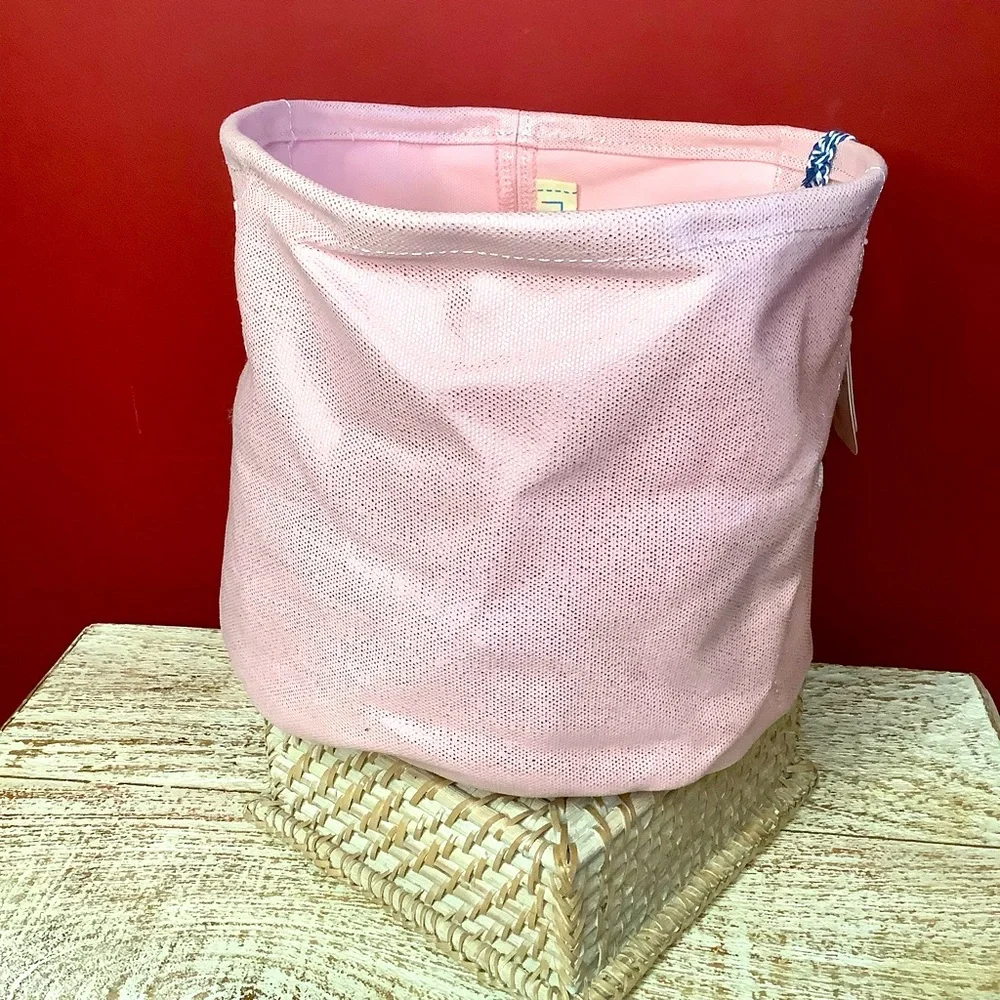 MIMISH Metallic Pink Storage Bin Round Canvas 100% Cotton With Zipper & …